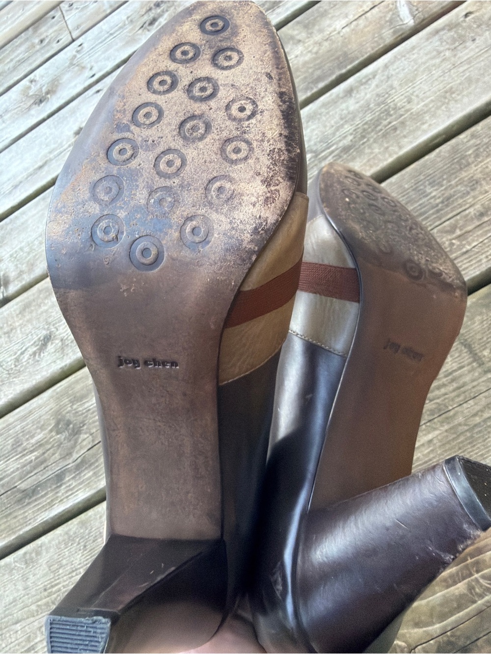 Joy Chen Brown Leather Pumps Size 9 Block Heel Bow Accent Career Office Shoes - Picture 8 of 14
